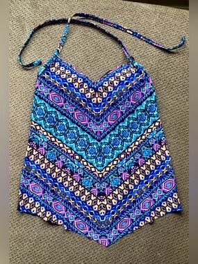 Aqua Green Vibrant Boho Tankini Swim Top with Built In Cups